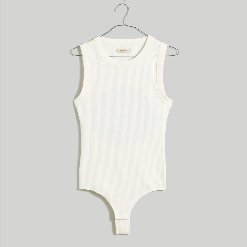 📌 NWT Madewell Crewneck Thong Bodysuit Sleekhold Ribbed cutout back S NL401